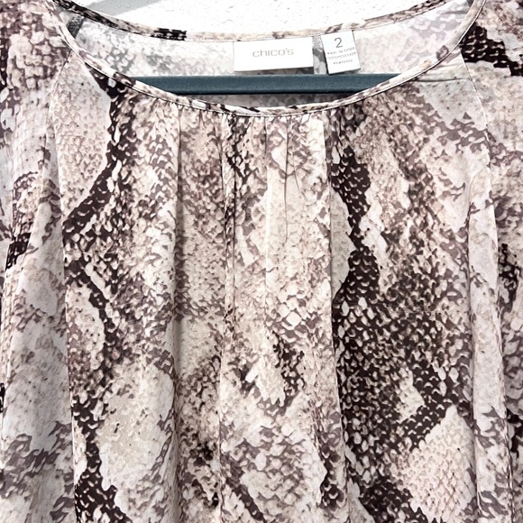 Chico's snake print slit layered sleeves Relaxed Blouse L/12 - Picture 6 of 8